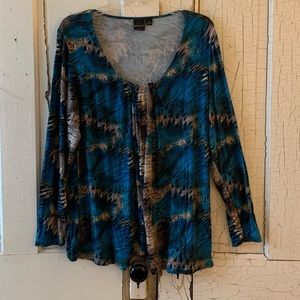 Claudia Ev teal print top Size 2X